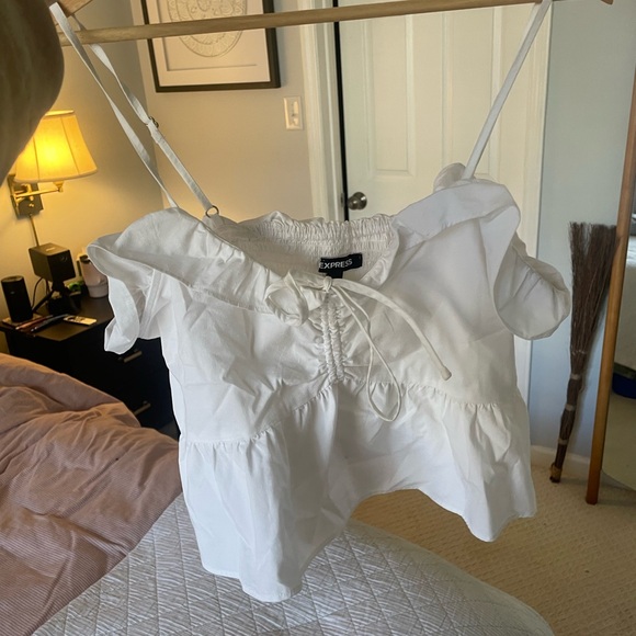 Express White Ruffle Strap Top - Picture 2 of 5